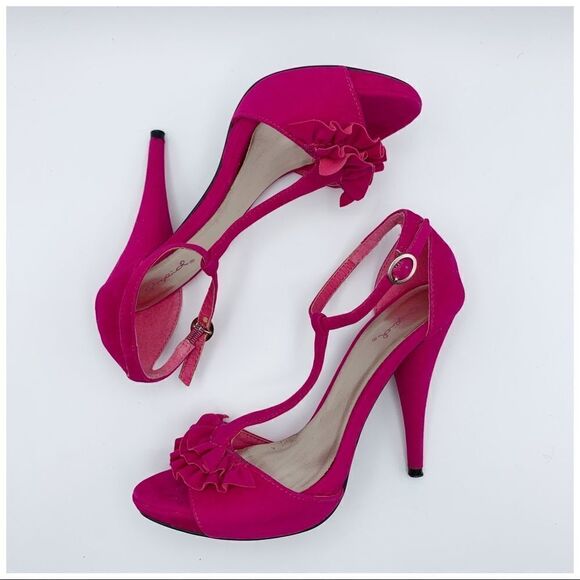Qupid Hot Pink Valentine Stiletto Heel Ankle Strap Sandal - Picture 6 of 10